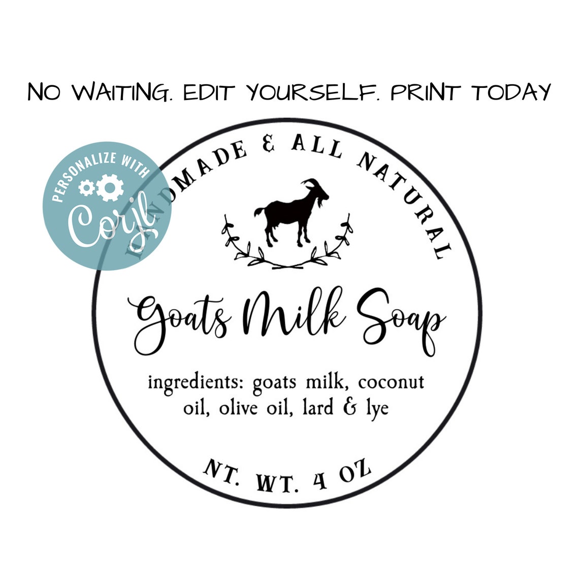 A16 Instant editable PDF Goats Milk Soap labels Rustic Goat Etsy