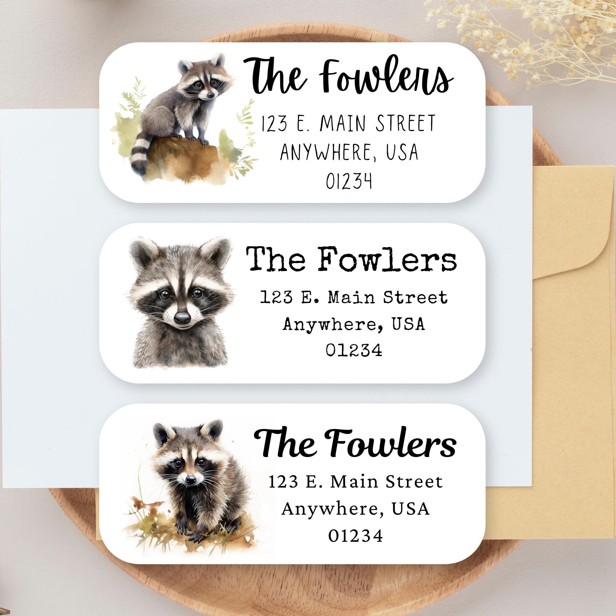 150 Raccoon Address Label Set, Watercolor Raccoon Return Address ...