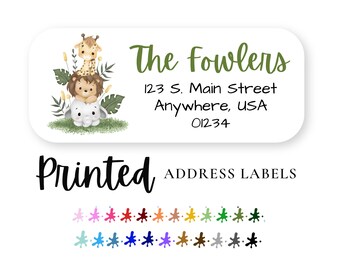 60 Jungle Safari Address Labels, Baby Shower Return Address Stickers, Baby Shower mailing Labels, Jungle Safari Mailing Labels