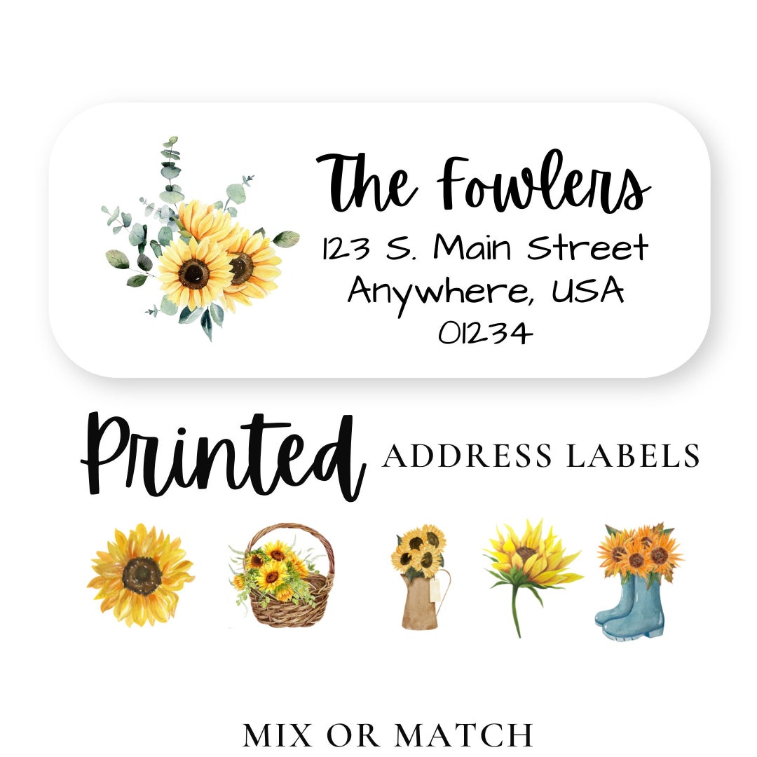 60 Sunflower Address Labels Sunflower Return Address Etsy