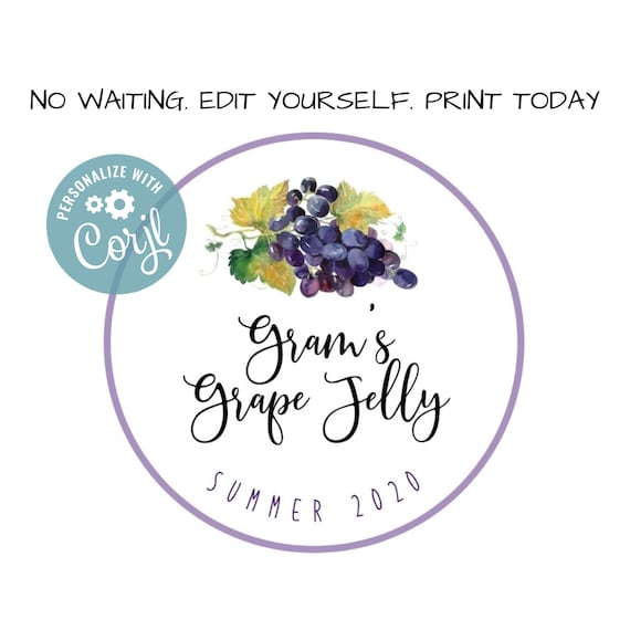 Instant editable PDF Grape Jelly labels Canning Jar Labels | Etsy