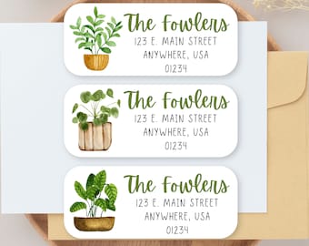 House Plant Address Label Set, Watercolor Plant Return Address Stickers, House Plants Address Labels, Plant Mailing Labels, Address Plants