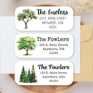 60 Tree Address Label Set, Watercolor Tree Return Address Stickers, Pine Tree Labels, Tree Mailing Labels, Address Labels Trees