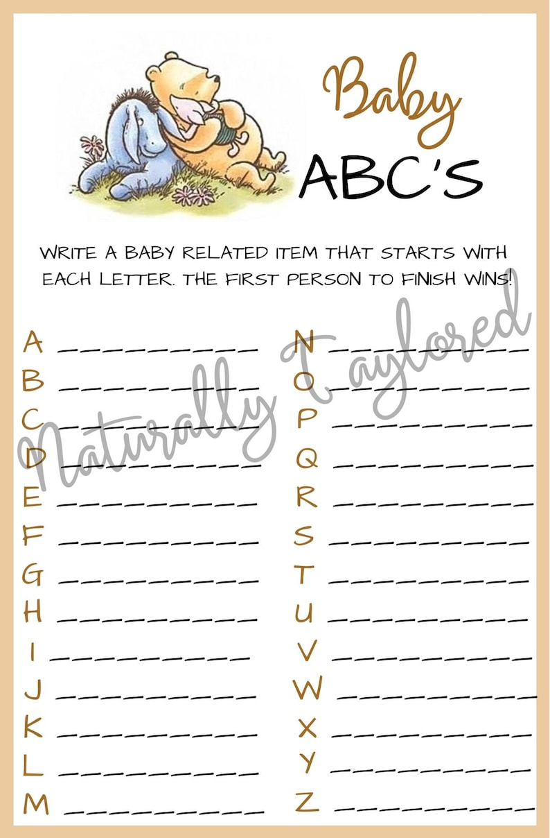 PDF Baby Shower Game Cards AA Milne Classic Bear Baby Etsy