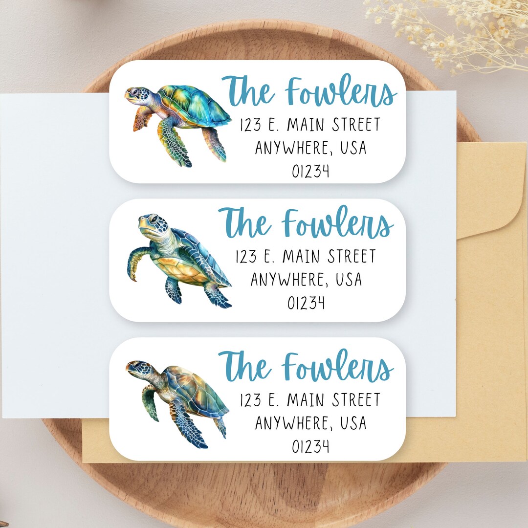 Sea Turtle Address Label Set, Watercolor Sea Turtles Address Stickers