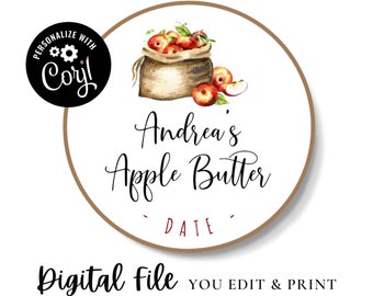 A79, Instant editable PDF, Apple Butter labels, Canning Jar Label, Canning labels Mason Jar, Lid Sticker, Apple round labels, Apple Jelly