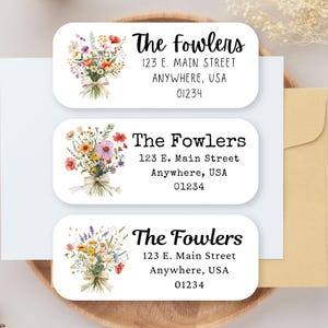 60 Wildflower Return Address Stickers, Wildflower Address Labels, Flower mailing Labels, Flower Mailing Labels, Spring Flowers Mailing Label