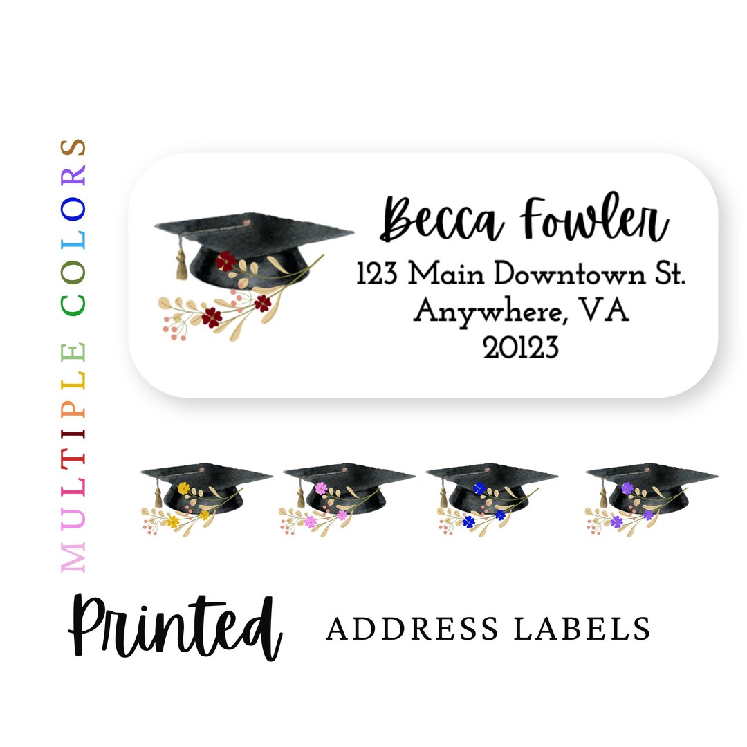 60 Graduation Address Labels, Graduation Return Address, Floral Graduation Label, Label