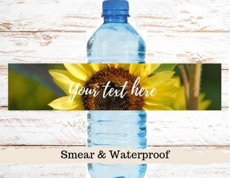 SUNFLOWER WEDDING FAVORS WATER BOTTLE LABELS Waterproof ~ Glossy ~ ANY COLOR