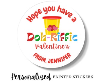 Valentine's Day Stickers, Play-Doh Valentine Stickers for Goodie Bags, Kids Play Doh Favor Stickers Valentine's Day, Gift Bag Label