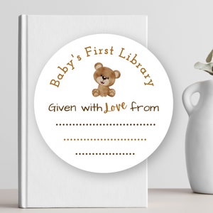 K9, Baby's First Library Stickers, Teddy Bear Baby Shower, Book Theme Baby Shower label, Sticker Labels for Book, Baby Shower Book Label