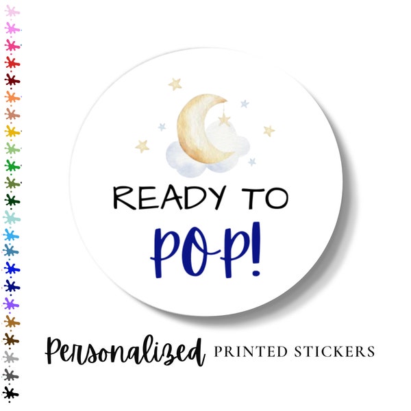 P2, Ready to Pop Stickers, Over the Moon Baby Shower Labels, Popcorn Labels for baby Shower, Popcorn Favor sticker, Twinkle Star Champagne