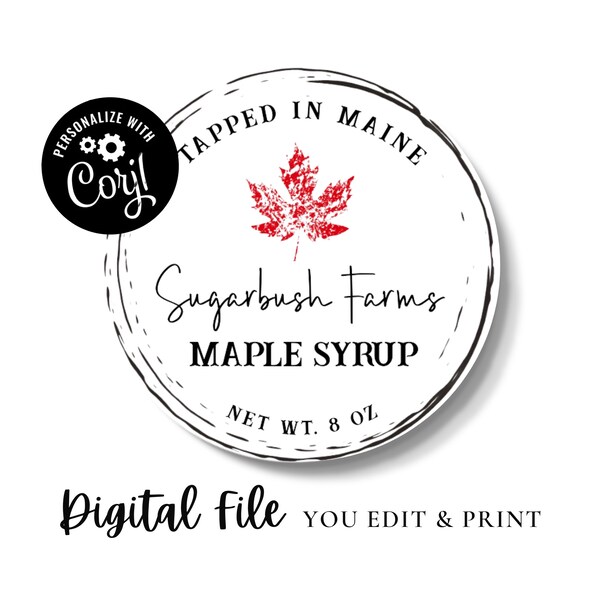 A83, Instant editable PDF, Maple Syrup labels, Canning Jar Labels, Canning labels for Mason Jars, Lid Stickers, Round Maple Syrup labels