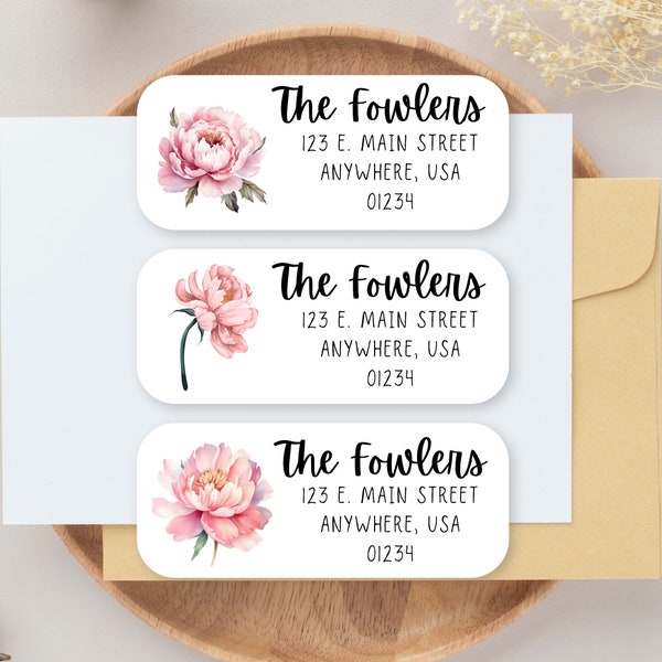 Pink Floral Address Label Set, Pink Flower Return Address Stickers, Pink Greenery mailing Labels, Pink Shower Mailing Labels, Peonies