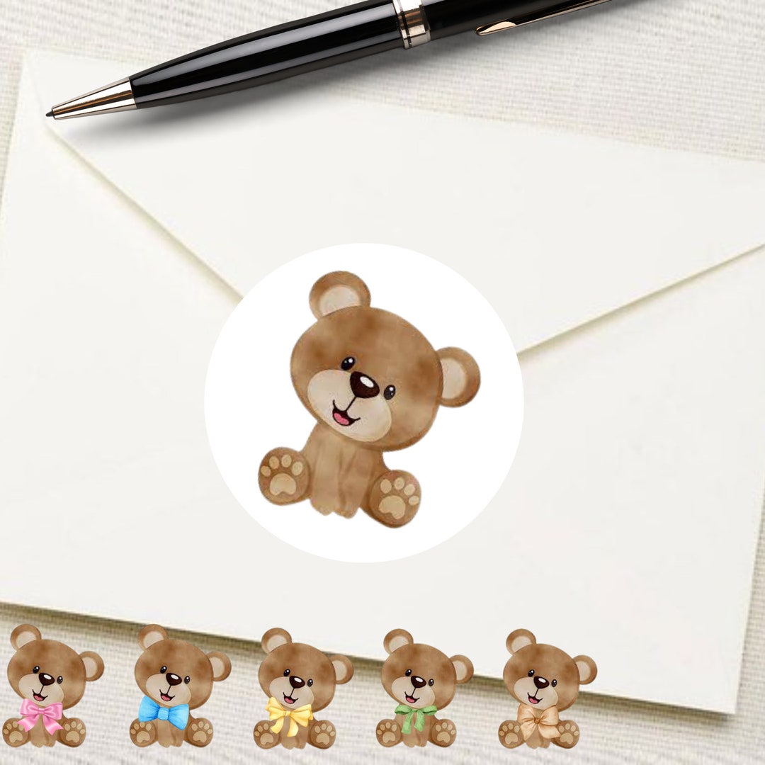 K73, Teddy Bear Envelope Seal, Baby Shower Bear Envelope Seals, Bear