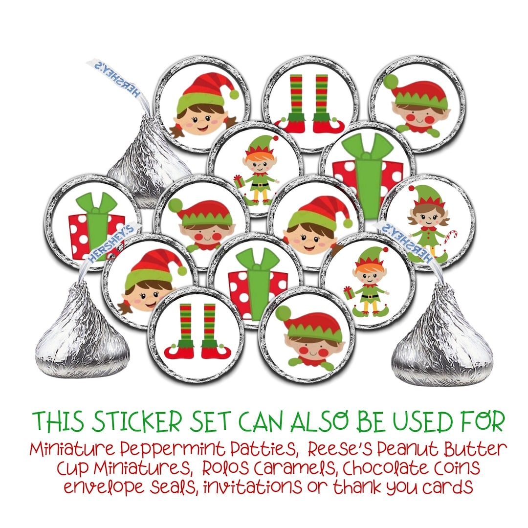 K43, 216 Elf Hershey Kiss Labels, Elf Hershey Kiss Stickers for