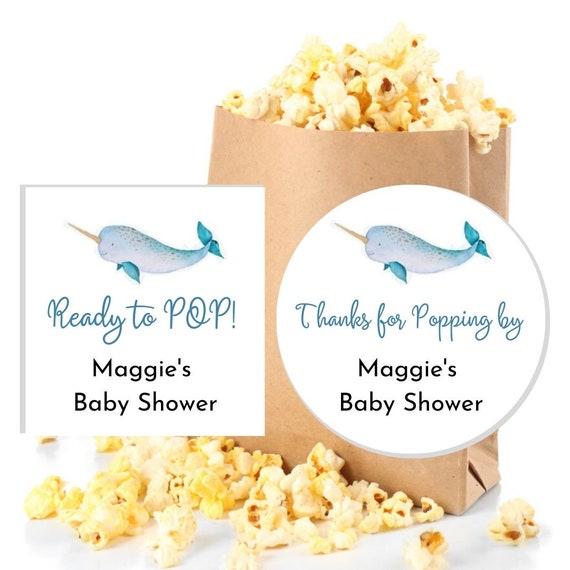 Personalized Popcorn Labels For Your Baby Shower Popcorn Favors Shes About To Pop P Popcorn Baby Shower Favors Baby Shower Stickers Baby Shower Favor Stickers