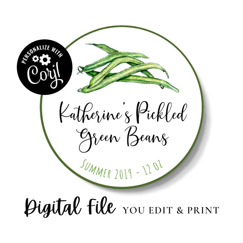 B17 Instant Editable PDF Pickled Green Bean Labels Canning Etsy