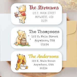 60 Winnie the Pooh Address Labels, Winnie the Pooh Honey Baby Shower Return Address Label, Classic Pooh Address Label, Pooh Mailing Labels,