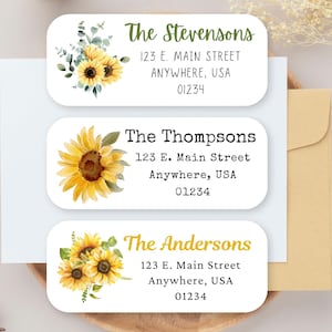 60 Sunflower Address Labels, Sunflower Return Address Stickers, Sunflower mailing Labels, Sunflower Shower Mailing Labels