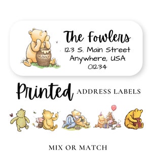 60 AA Milne Bear Return Address Labels, Classic Bear Address Stickers, Winnie mailing Labels, Baby Shower Labels