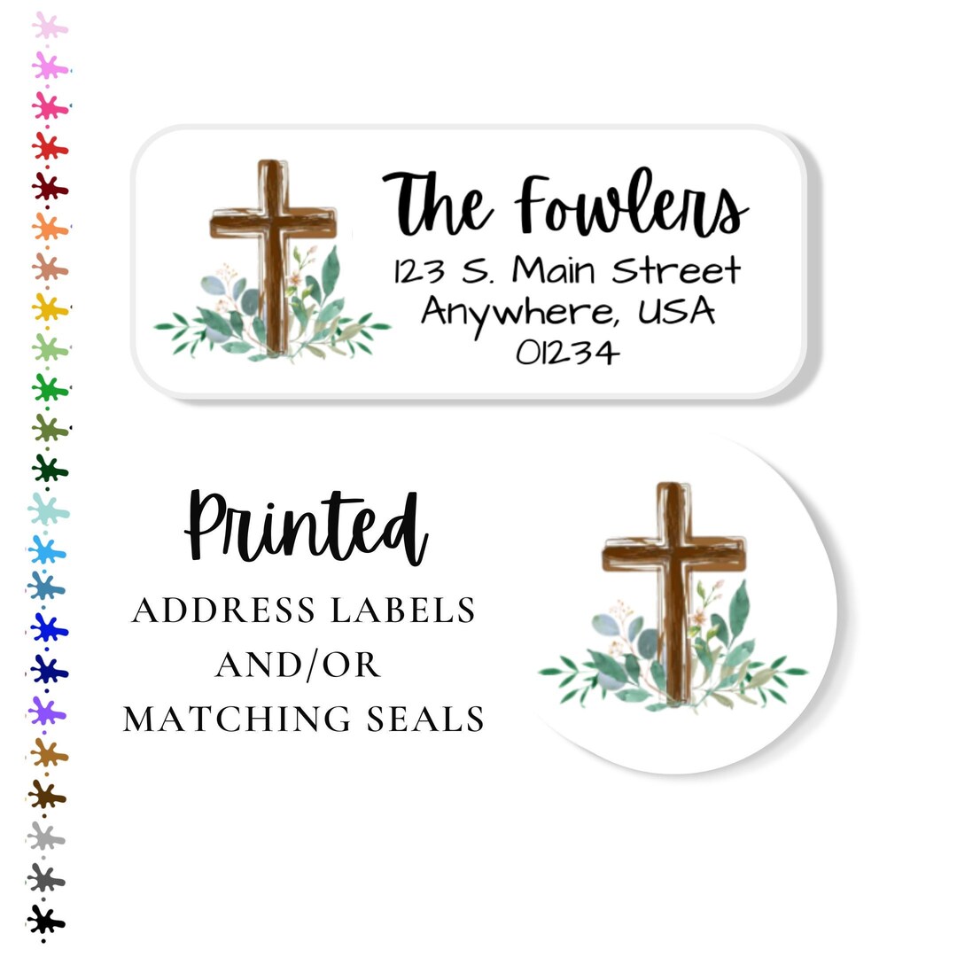 A18, Church Address Labels, Christian Church Envelope Seals, Greenery Cross Invitation Seal
