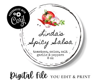 A77, Instant editable PDF, Vintage Salsa labels, Canning Jar Label, Canning labels for Mason Jars, Lid Stickers, Homemade Salsa Labels Round