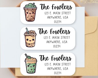 Boba Address Label Set, Kawaii Boba Tea Return Address Stickers, Boba Mailing Label, Boba Lover Gift, Boba Labels, Boba Stickers