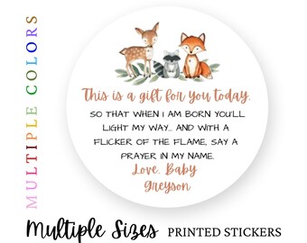 Candle Stickers for Baby Shower, Woodland Baby Shower, Woodland Favor Stickers, Round Favor Stickers, Stickers for Candles