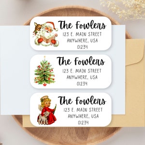 60 Vintage Christmas Address Label Set, Christmas Return Address Sticker, Santa mailing Label, Christmas Mailing Label, Christmas Card Label