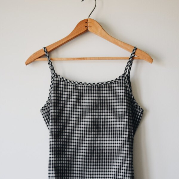 90s black plaid minidress