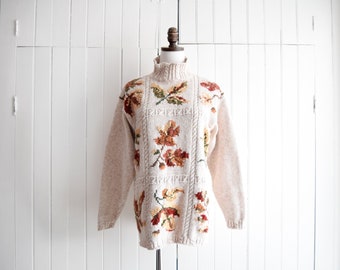 leaf motif knit sweater | m