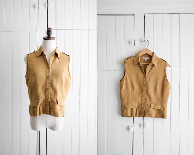 camel linen sleeveless blouse sm