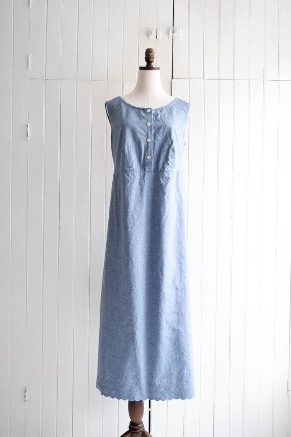 Chambray Embroidered Maxi Dress L/xl - Etsy 