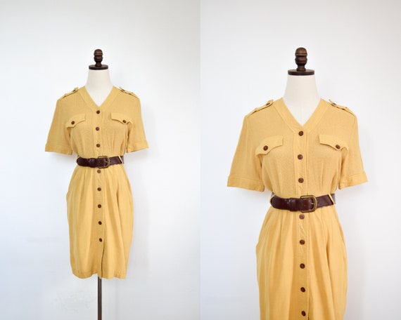 mustard linen blend dress | s