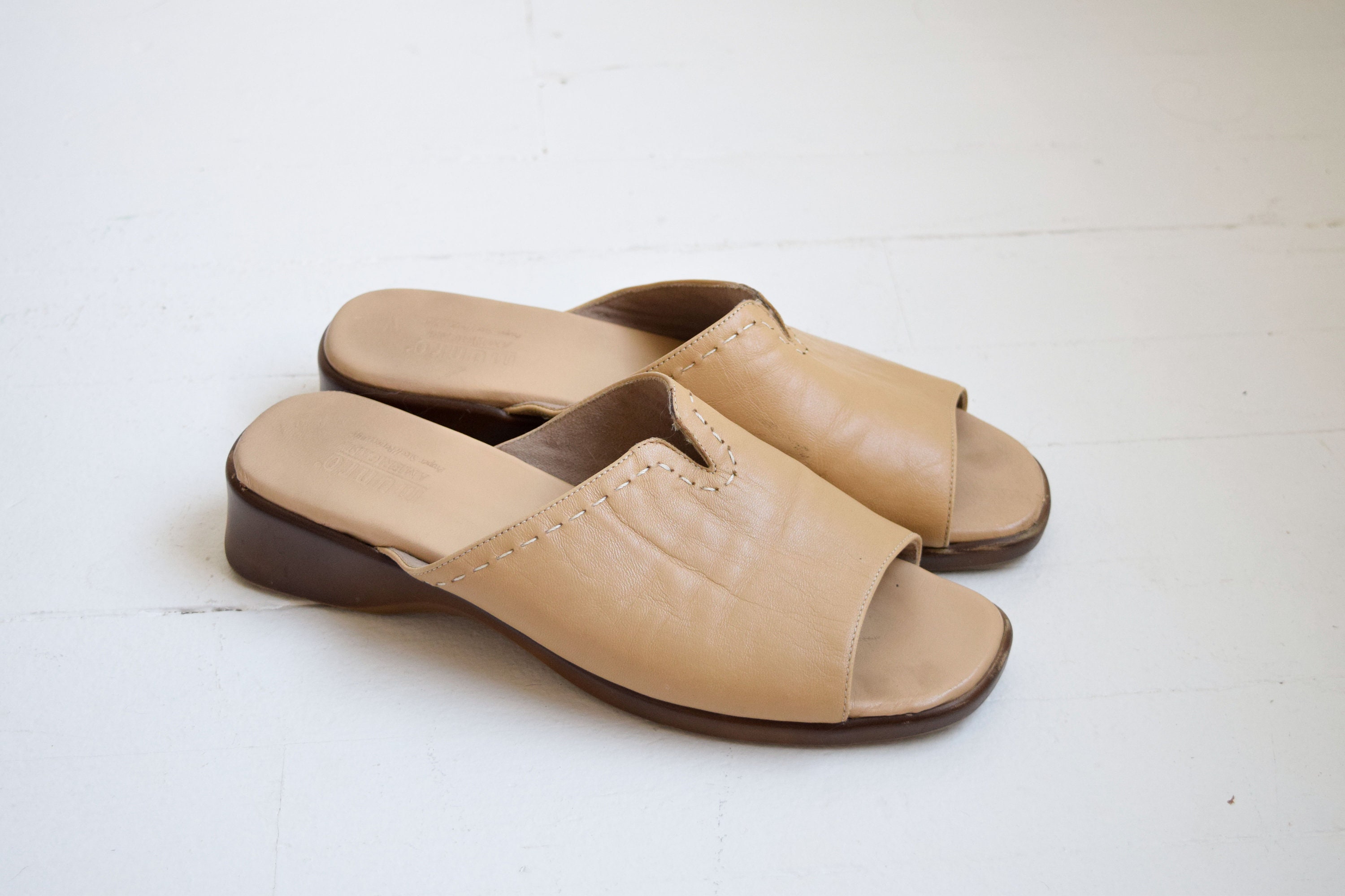 tan leather mules flat