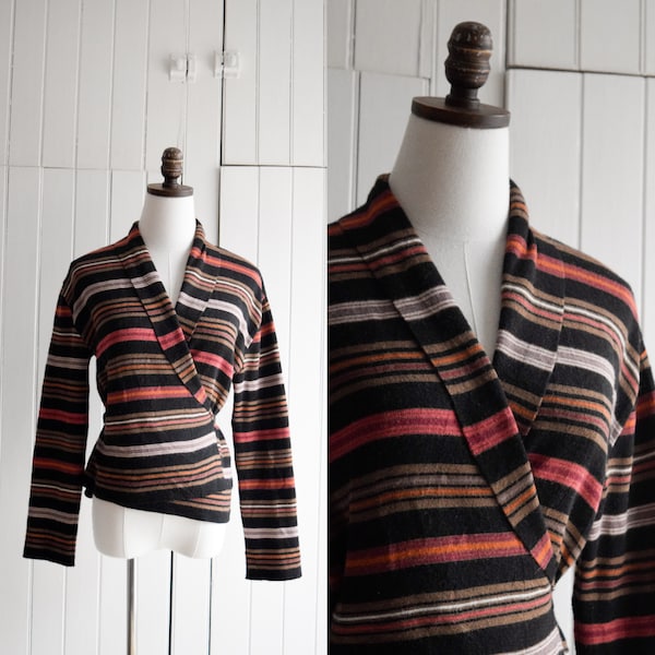 striped wool wrap sweater | fits many