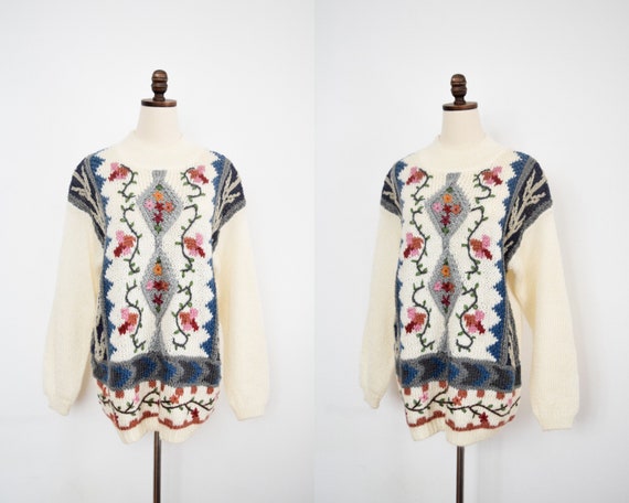 floral embroidered sweater | m