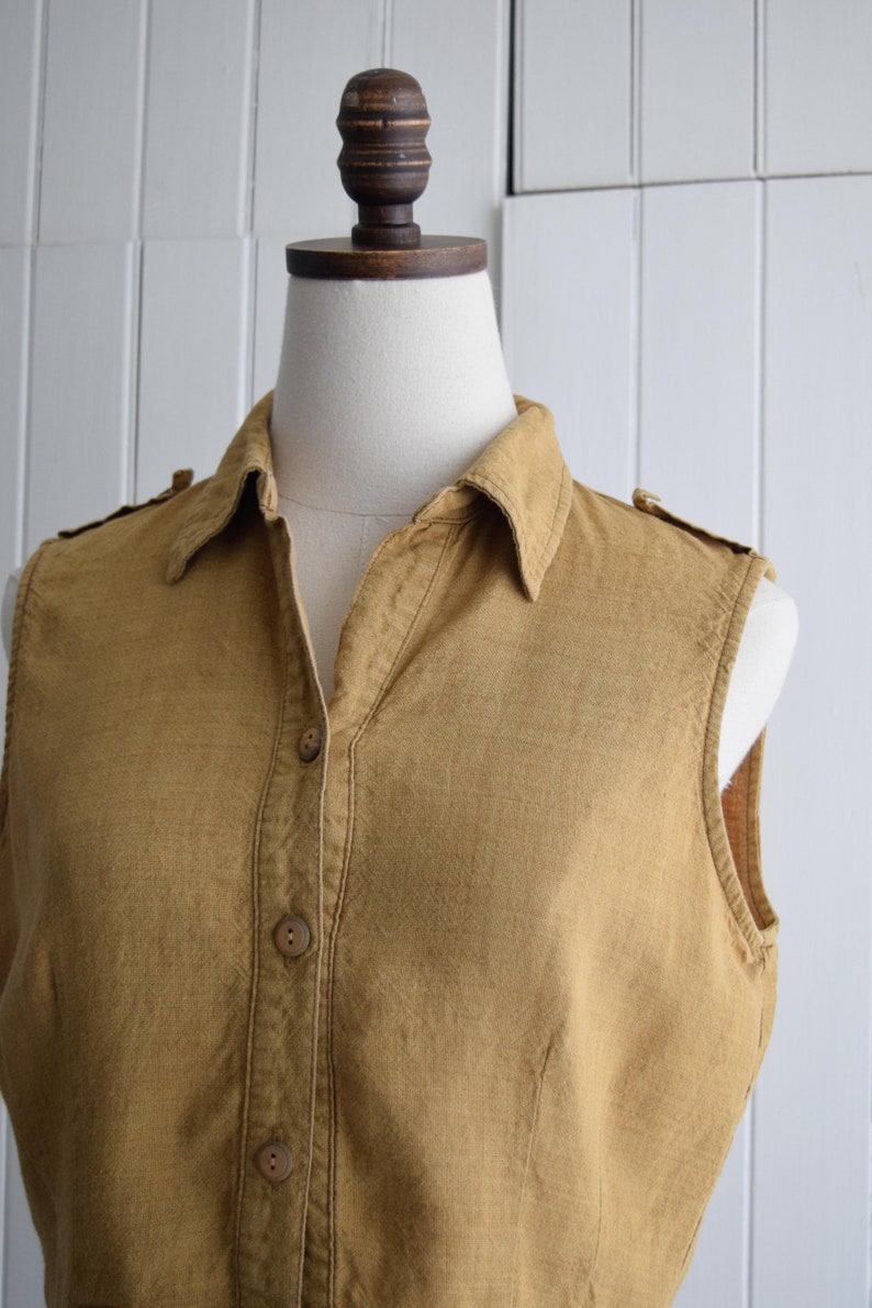 camel linen sleeveless blouse sm