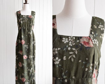 forest green floral maxi dress | s