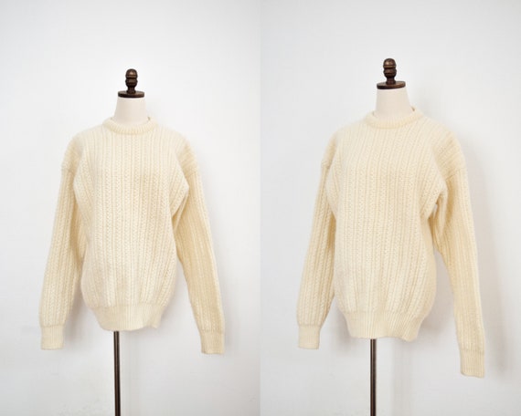 cream wool fisherman sweater | large