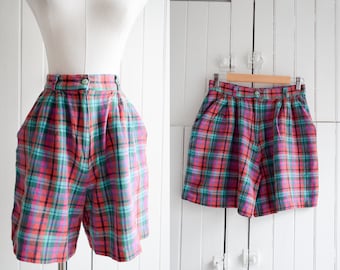 plaid cotton shorts | 26-27w