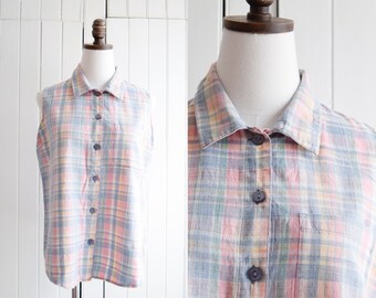 pastel plaid sleeveless shirt | m/l