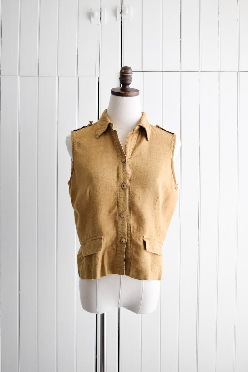 camel linen sleeveless blouse sm