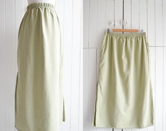 sage cotton blend maxi skirt | 28-34w