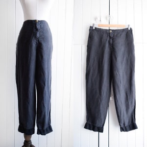 black linen easy pants | m