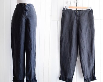 black linen easy pants | m