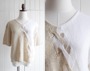 knit beige + white top | l/xl