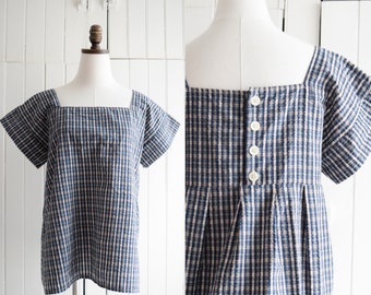 handmade square neck plaid blouse | xl+