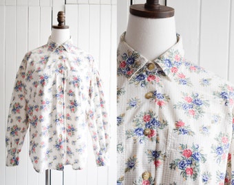 floral cotton gingham blouse | m